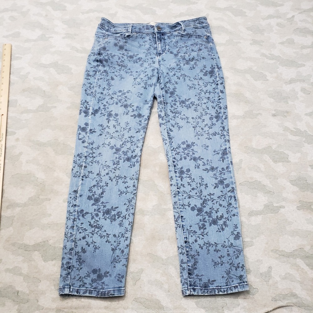 J. Jill Weekender Jeans Womens 10 Petite Blue Floral Pockets Straight Leg Denim